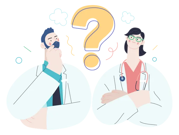 Doctors thinking about second opinion Illustration