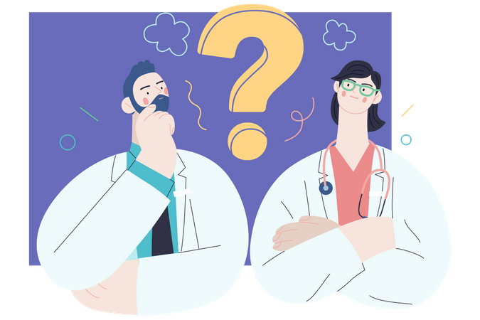 Doctors thinking about second opinion Illustration