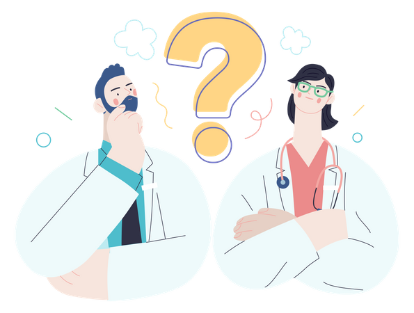 Doctors thinking about second opinion  Illustration