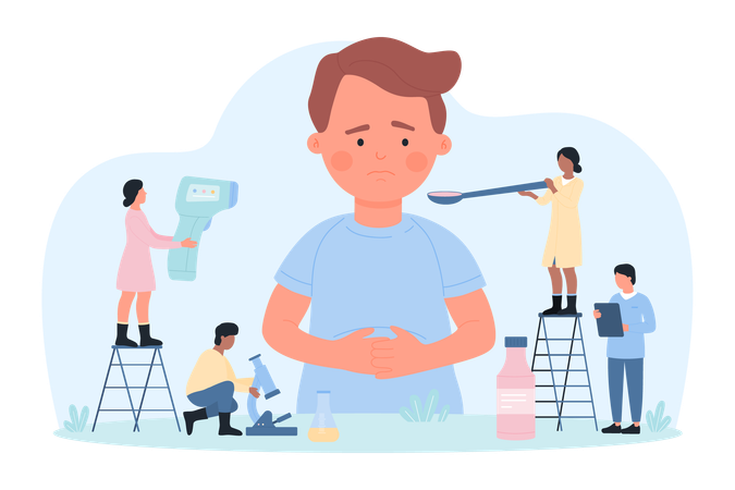 Doctors treat sick boy  イラスト