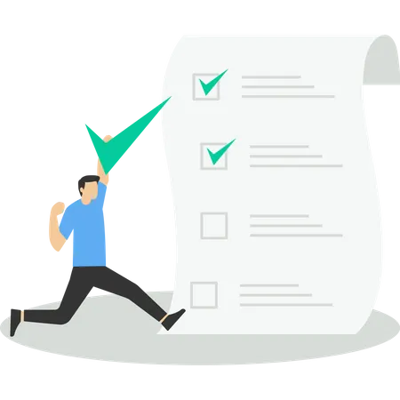 Document Approval Concept Checklist For Completed Task Project Checkbox Or Achievement List Businessman Carrying Big Tick To Complete Task For Project Tracking Illustration