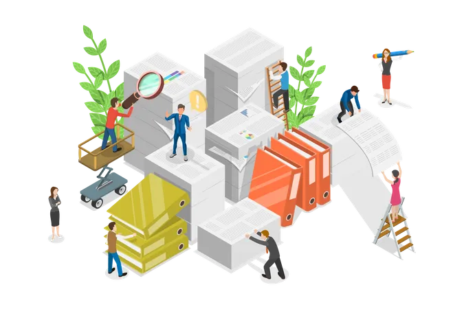 3 D Isometric Flat Vector Conceptual Illustration Of Document Flow Working With Paper Documents At Office Illustration