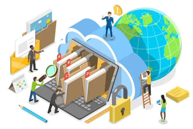 3 D Isometric Flat Vector Conceptual Illustration Of Document Management System Searching Files In Organized Archive Illustration