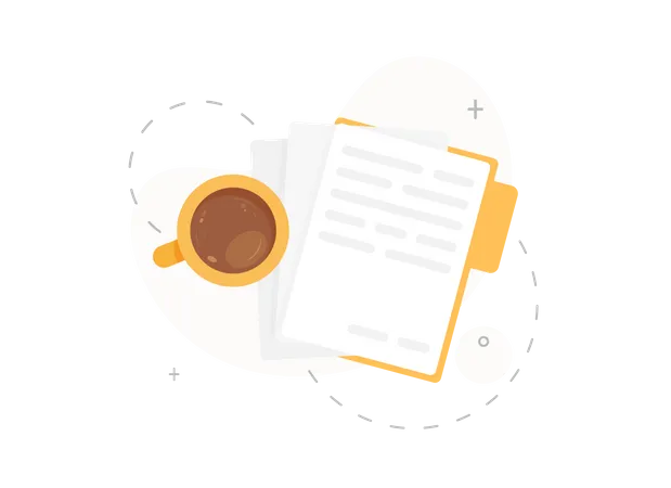 Folder With Documents Or Task List And A Cup Of Coffee Workplace For Work Or Study Flat Design Isolated On White Background Illustration
