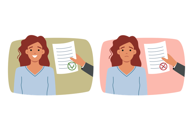 Document with permission or prohibition near woman who received notice from tax department  Illustration