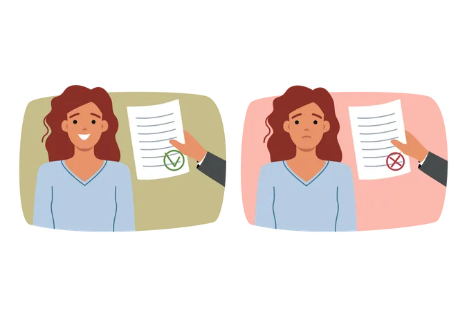 Document with permission or prohibition near woman who received notice from tax department  Illustration
