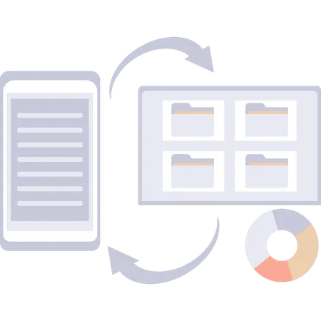 Dados de arquivos de documentos sendo convertidos em pastas  Ilustração