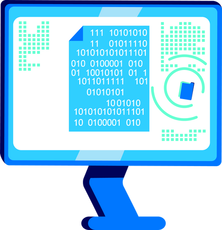 Documento criptografado na tela do computador  Ilustração