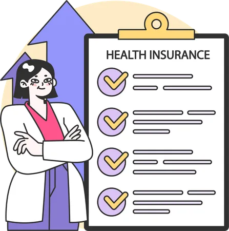 Mulher com documento de seguro saúde  Ilustração