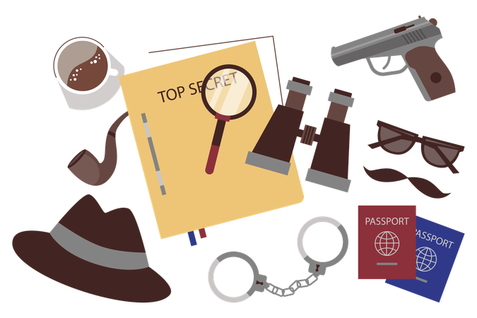 Documentos ultrasecretos con lupa  Ilustración
