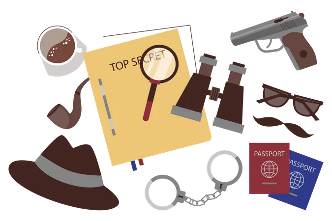 Documentos ultrasecretos con lupa  Ilustración