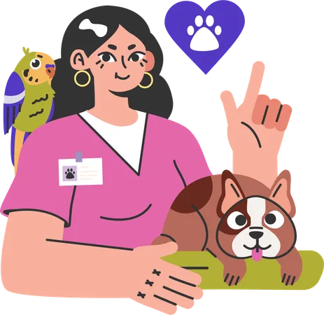 Dog and bird health checking at veterinary clinic  イラスト