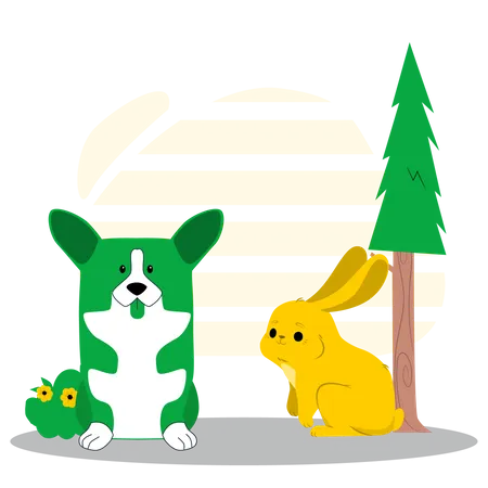 Dog and bunni Illustration