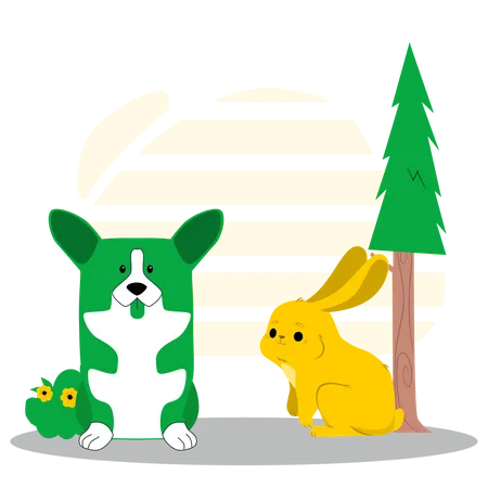 Dog and bunni  Illustration