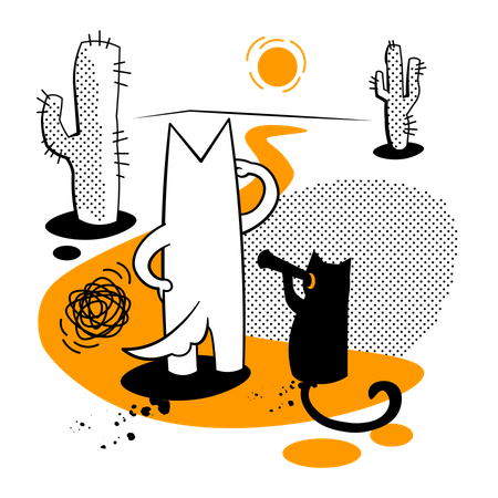 Dog and cat lost in the desert  Illustration