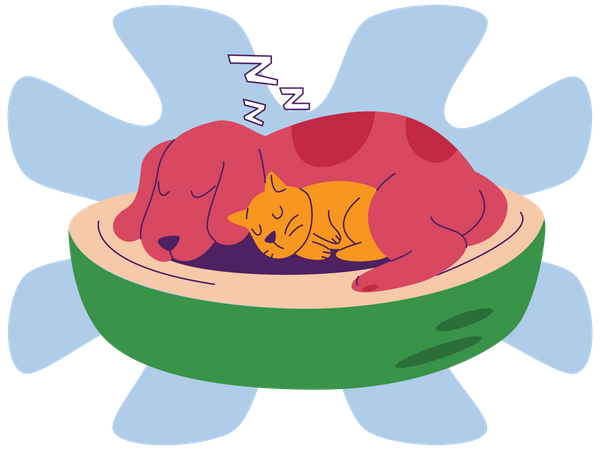 Dog and cat Sleeping together Illustration