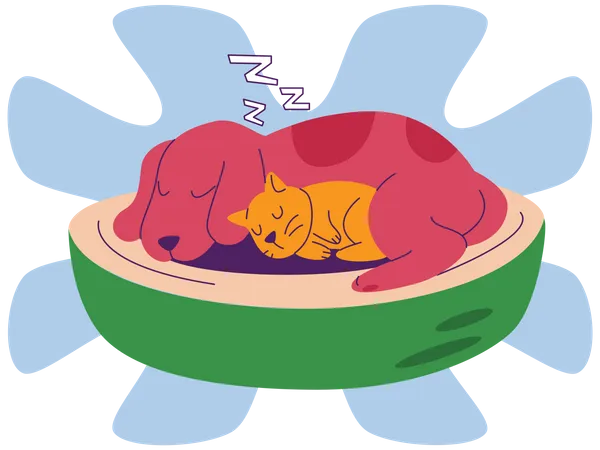 Dog and cat Sleeping together  Illustration