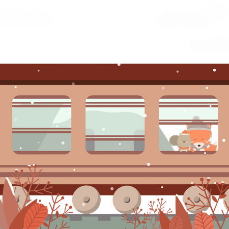 Dog and fox sitting on the train  Illustration