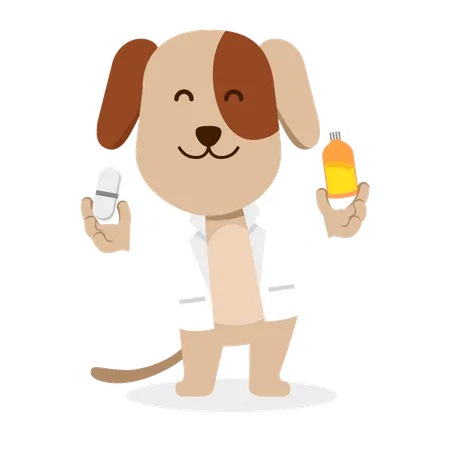 Vector Flat Character Of Dog As Pet Doctor Illustration