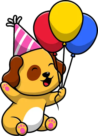 Dog Birthday Party With Balloon  Illustration