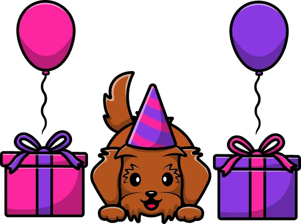 Dog Birthday With Gifts And Balloons  Illustration