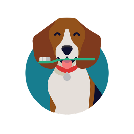 Dog dental health with happy beagle dog holding a toothbrush  Illustration