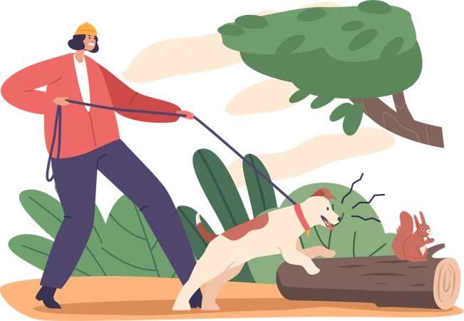 Dog Displaying Aggressive Behavior Incessantly Barking At Squirrel In The Park Possible Behavior Problem Needing Attention And Training For A Calmer Controlled Response Cartoon Vector Illustration Illustration