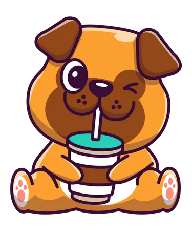 Dog drinking cold drink Illustration