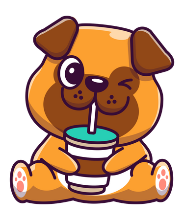 Dog drinking cold drink  Illustration