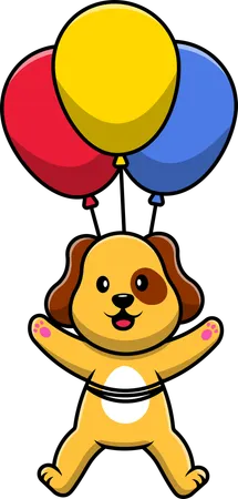 Dog Floating With Balloon  Illustration