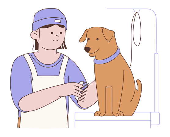 Dog Groomer with Happy Dog  Illustration