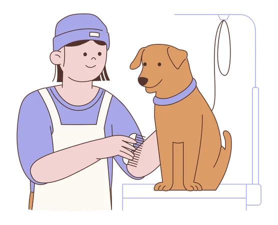 Dog Groomer with Happy Dog  Illustration