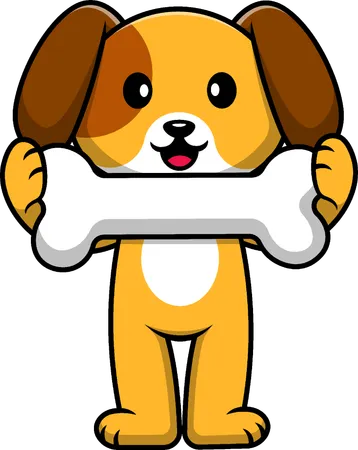 Dog Holding Big Bone  Illustration