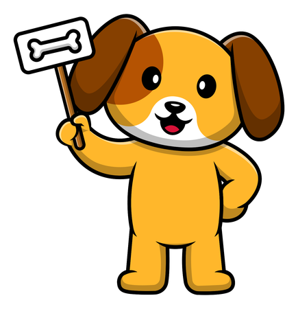 Dog Holding Bone Board  Illustration