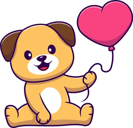 Dog Holding Heart Love Balloon  Illustration