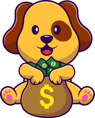 Dog Holding Money Bag  Illustration