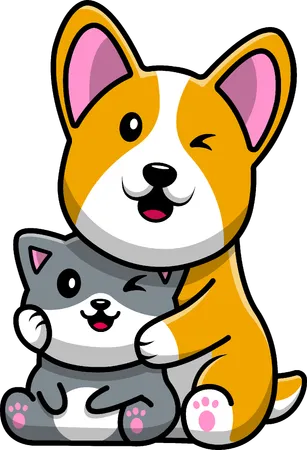 Dog Hugging Cat  Illustration