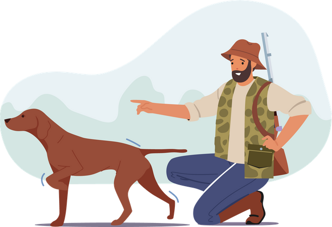 Dog hunting in forest Illustration