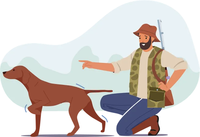 Dog hunting in forest Illustration