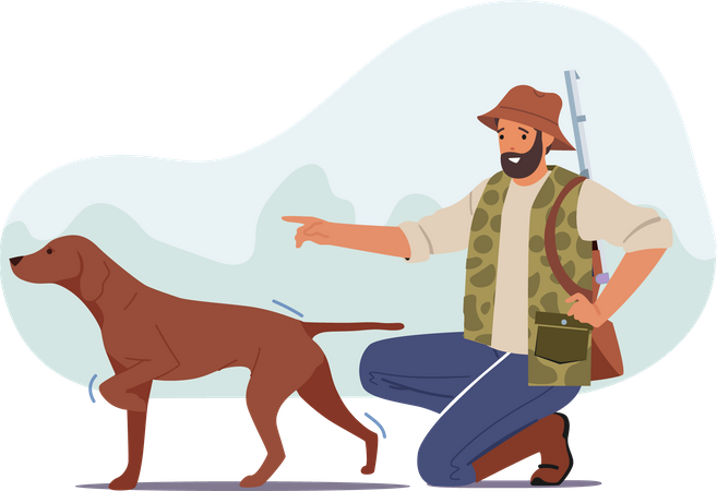 Dog hunting in forest  Illustration