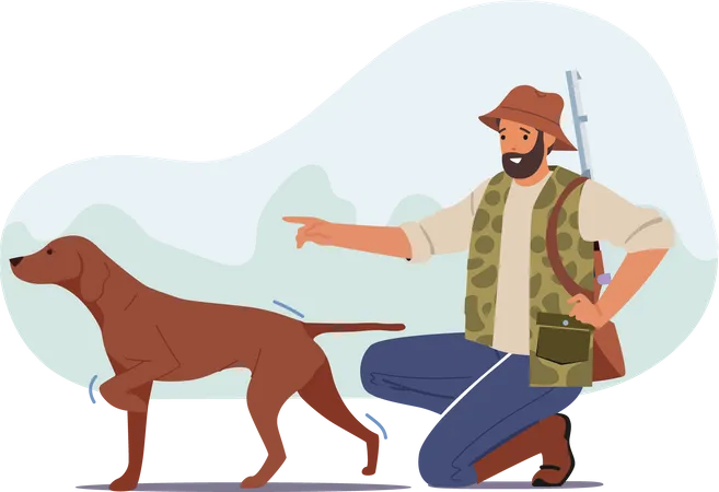 Dog hunting in forest  Illustration