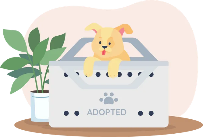 Dog in adoption box Illustration