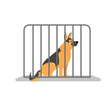 Dog In Cage  Illustration