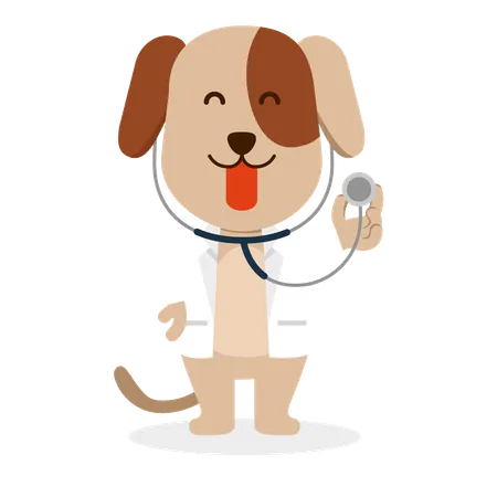 Dog in doctor costume  イラスト