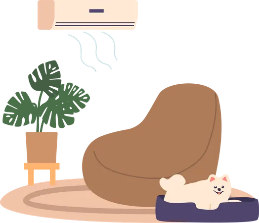 Dog In Room With Air Conditioner  イラスト