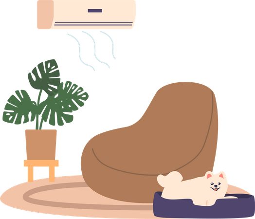 Dog In Room With Air Conditioner  Illustration