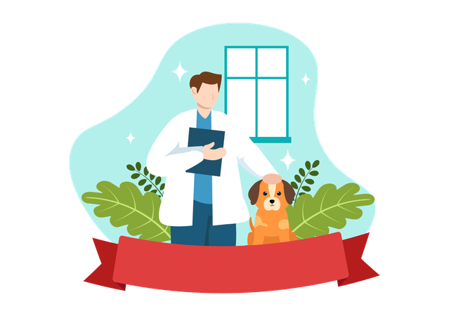 Dog is taken for routine checkup  Illustration