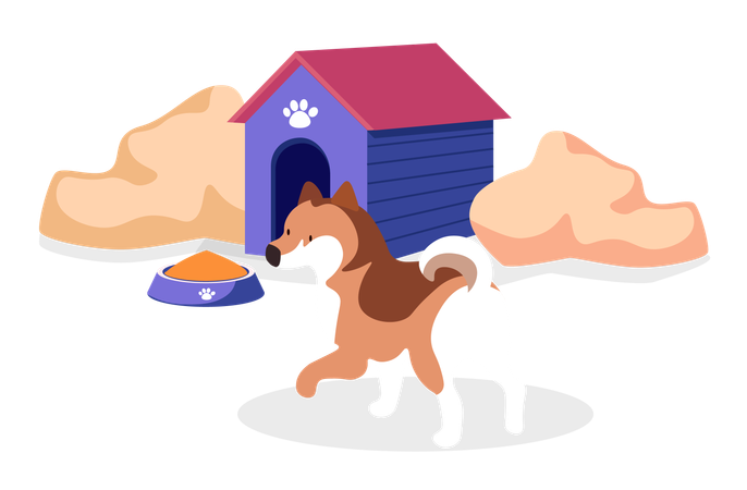 Dog Kennel with Bowl of Canine Food  Illustration