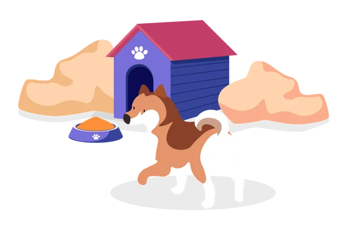 Dog Kennel with Bowl of Canine Food  Illustration