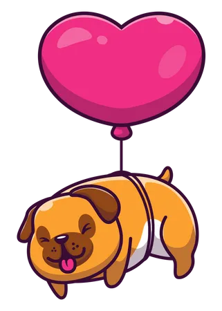 Dog lift up by balloon  Illustration